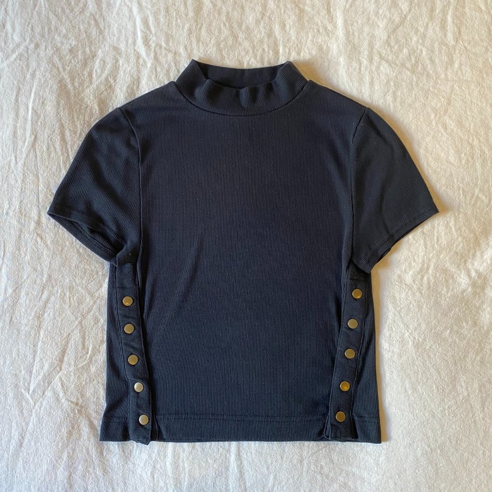 Free People Cropped Short Sleeve Mock Neck